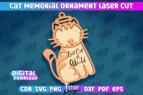 Cat Memorial Ornament Design Bundle | Cat Angels Wings | Cat Silhouette Laser Cut | CNC File SVG The T Store Design 