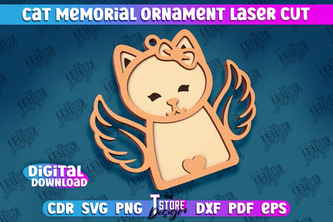 Cat Memorial Ornament Design Bundle | Cat Angels Wings | Cat Silhouette Laser Cut | CNC File SVG The T Store Design 