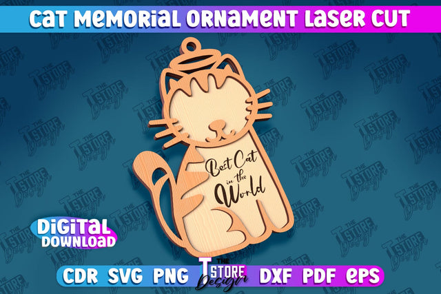 Cat Memorial Ornament Design | Cat Angels Wings | Cat Silhouette Laser Cut | CNC File SVG The T Store Design 