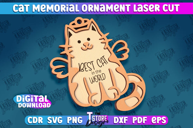 Cat Memorial Ornament Design | Cat Angels Wings | Cat Silhouette Laser Cut | CNC File SVG The T Store Design 