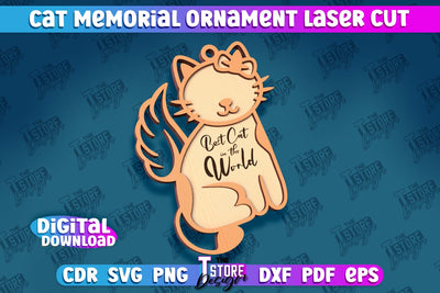 Cat Memorial Ornament Design | Cat Angels Wings | Cat Silhouette Laser Cut | CNC File SVG The T Store Design 