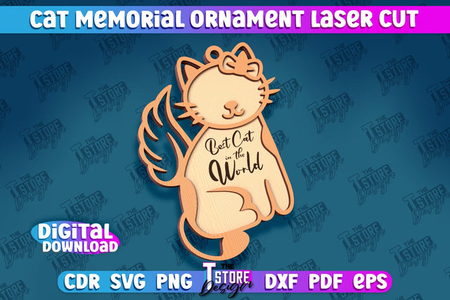 Cat Memorial Ornament Design | Cat Angels Wings | Cat Silhouette Laser Cut | CNC File SVG The T Store Design 