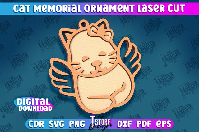 Cat Memorial Ornament Design | Cat Angels Wings | Cat Silhouette Laser Cut | CNC File SVG The T Store Design 