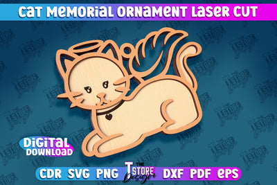 Cat Memorial Ornament Design | Cat Angels Wings | Cat Silhouette Laser Cut | CNC File SVG The T Store Design 
