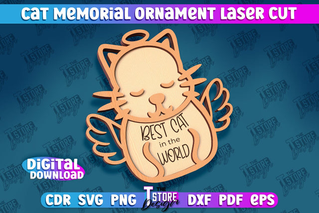 Cat Memorial Ornament Design | Cat Angels Wings | Cat Silhouette Laser Cut | CNC File SVG The T Store Design 