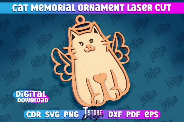 Cat Memorial Ornament Design | Cat Angels Wings | Cat Silhouette Laser Cut | CNC File SVG The T Store Design 