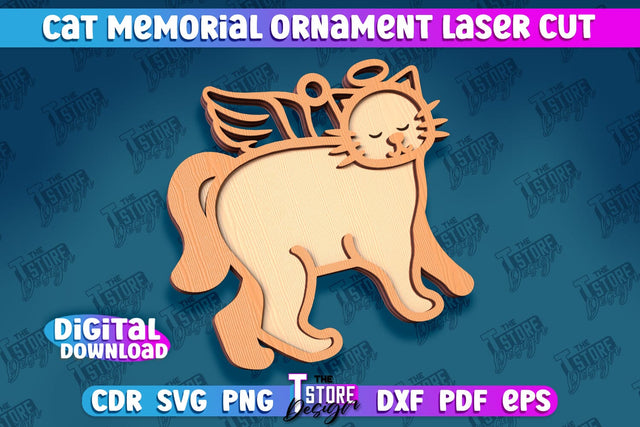 Cat Memorial Ornament Design | Cat Angels Wings | Cat Silhouette Laser Cut | CNC File SVG The T Store Design 