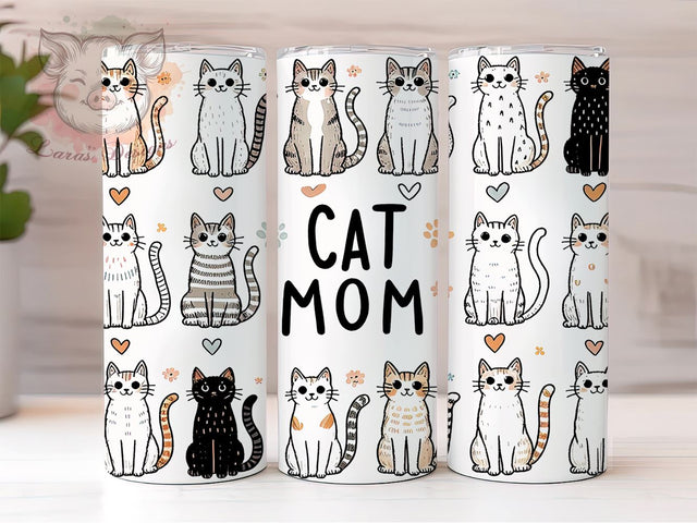 Cat Mom 20oz Tumbler Png, Straight & Tapered Tumbler Png, Funny Cat Mom Tumbler Png, Digital Download PNG Sublimation Lara' s Designs 
