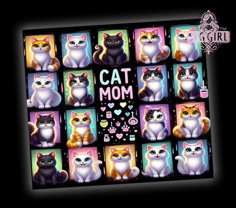 Cat Mom 20oz Tumbler Wrap Sublimation Design, Straight Tapered Tumbler Wrap, Funny Cat Mom Tumbler Png, Instant Digital Download Sublimation SvggirlplusArt 
