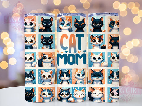 Cat Mom 20oz Tumbler Wrap Sublimation Design, Straight Tapered Tumbler Wrap, Funny Cat Mom Tumbler Png, Instant Digital Download Sublimation SvggirlplusArt 