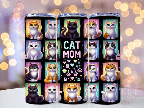 Cat Mom 20oz Tumbler Wrap Sublimation Design, Straight Tapered Tumbler Wrap, Funny Cat Mom Tumbler Png, Instant Digital Download Sublimation SvggirlplusArt 