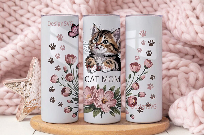 Cat Mom 20oz Tumbler Wrap Sublimation DesignSVG 