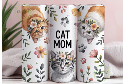 Cat Mom 20oz Tumbler Wrap Sublimation PixelChick 