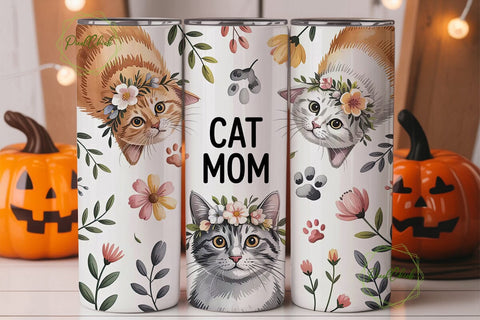 Cat Mom 20oz Tumbler Wrap Sublimation PixelChick 