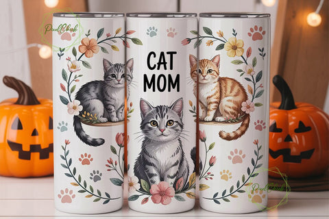 Cat Mom 20oz Tumbler Wrap Sublimation PixelChick 