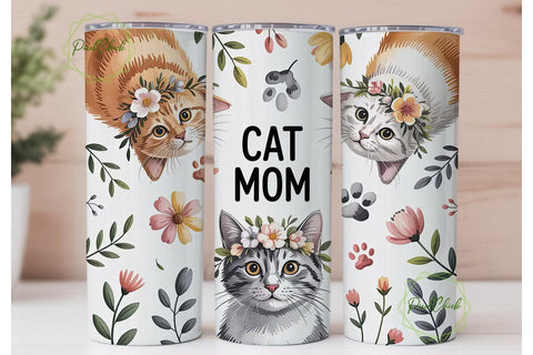 Cat Mom 20oz Tumbler Wrap Sublimation PixelChick 