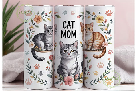 Cat Mom 20oz Tumbler Wrap Sublimation PixelChick 