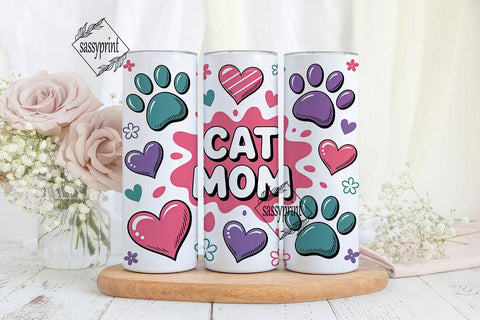 Cat Mom 20oz Tumbler Wrap Sublimation sassyprint 