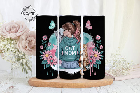 Cat Mom 20oz Tumbler Wrap Sublimation sassyprint 