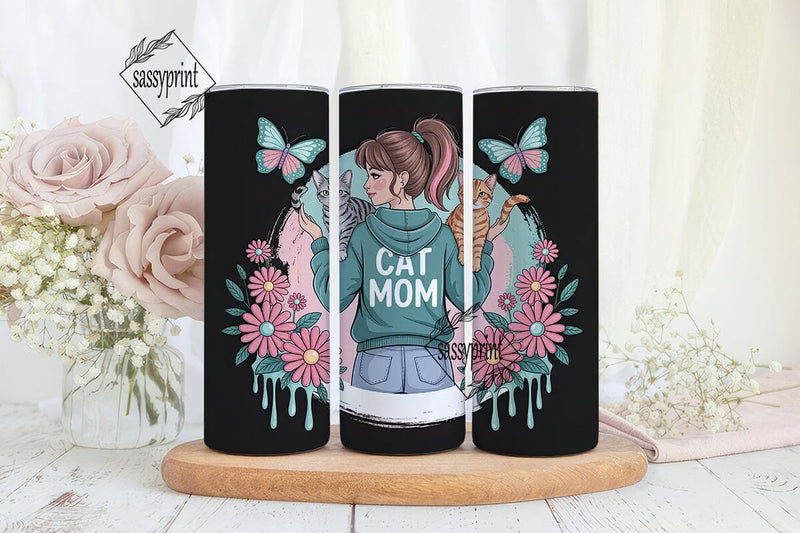 Cat Mom 20oz Tumbler Wrap Sublimation sassyprint 