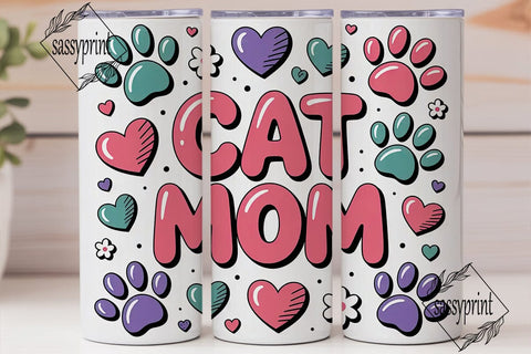 Cat Mom 20oz Tumbler Wrap Sublimation sassyprint 