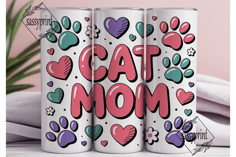 Cat Mom 20oz Tumbler Wrap Sublimation sassyprint 
