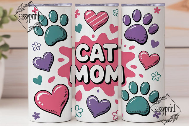 Cat Mom 20oz Tumbler Wrap Sublimation sassyprint 