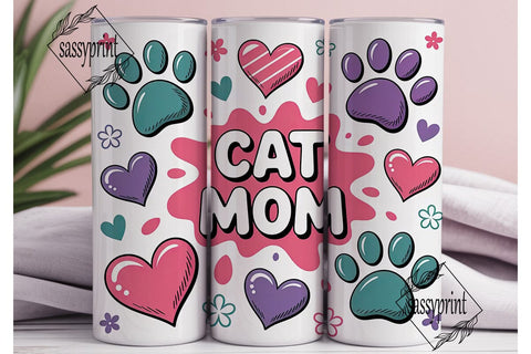 Cat Mom 20oz Tumbler Wrap Sublimation sassyprint 