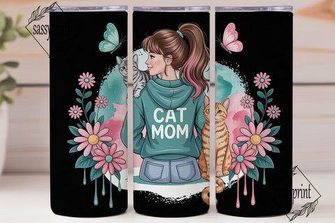 Cat Mom 20oz Tumbler Wrap Sublimation sassyprint 