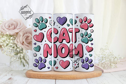 Cat Mom 20oz Tumbler Wrap Sublimation sassyprint 