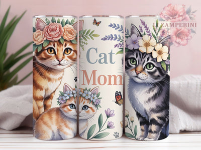 Cat Mom Adorable Pattern 20oz Tumbler, Adorable Cats, Oil Illustration, Seamless Pattern, Pet Lover, 20oz Tumbler Wrap, Sublimation PNG Sublimation Li Zamperini 
