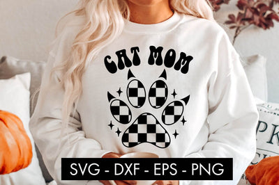 Cat Mom Checkered Paw SVG Cut File PNG SVG Freeling Design House 
