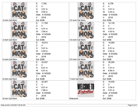 Cat Mom Embroidery Design – Cute Cat Lover Machine Embroidery File, Kitty Paw & Tail Design, Pet Mom Gift Embroidery/Applique DESIGNS PatternFeed8 