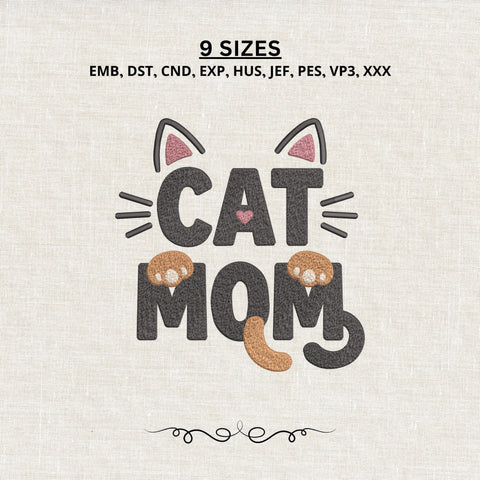 Cat Mom Embroidery Design – Cute Cat Lover Machine Embroidery File, Kitty Paw & Tail Design, Pet Mom Gift Embroidery/Applique DESIGNS PatternFeed8 