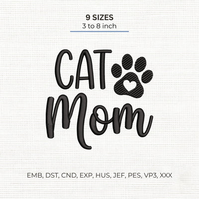 Cat Mom Embroidery Design – Paw Print Heart Cat Lover Machine Embroidery File Embroidery/Applique DESIGNS PatternFeed8 