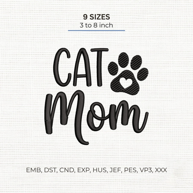 Cat Mom Embroidery Design – Paw Print Heart Cat Lover Machine Embroidery File Embroidery/Applique DESIGNS PatternFeed8 