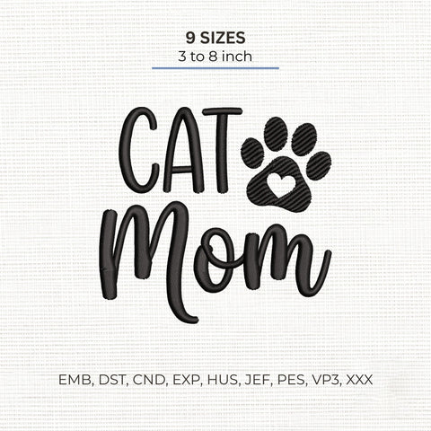 Cat Mom Embroidery Design – Paw Print Heart Cat Lover Machine Embroidery File Embroidery/Applique DESIGNS PatternFeed8 