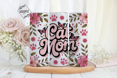 Cat Mom Floral 20oz Tumbler Wrap Sublimation sassyprint 