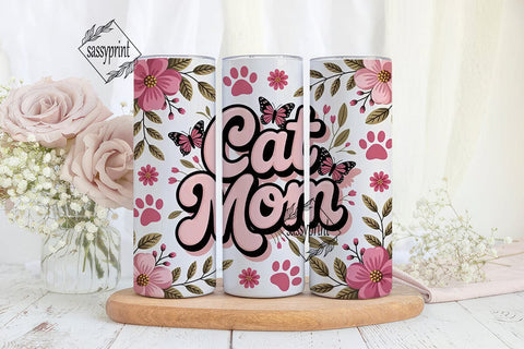 Cat Mom Floral 20oz Tumbler Wrap Sublimation sassyprint 