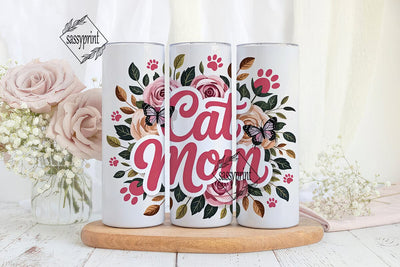 Cat Mom Floral 20oz Tumbler Wrap Sublimation sassyprint 