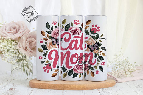 Cat Mom Floral 20oz Tumbler Wrap Sublimation sassyprint 