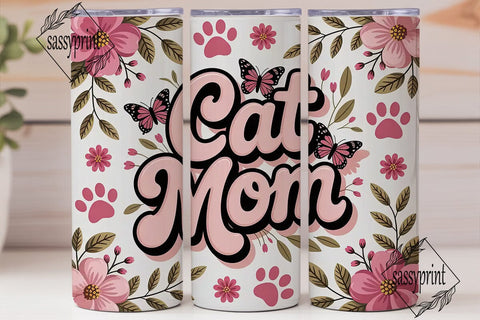 Cat Mom Floral 20oz Tumbler Wrap Sublimation sassyprint 