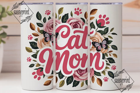 Cat Mom Floral 20oz Tumbler Wrap Sublimation sassyprint 