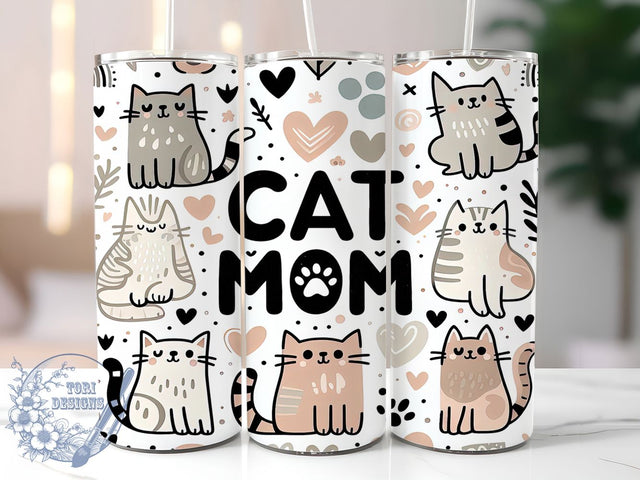 Cat Mom Funny 20oz Cute Kitty Tumbler, Funny Cat Tumbler, 20oz Sublimation Wrap, Crazy Cat Lady Tumbler, Cute Kitty Tumbler, Pet Lover Gift, Whiskers And Paws Tumbler Sublimation ToriDesigns 