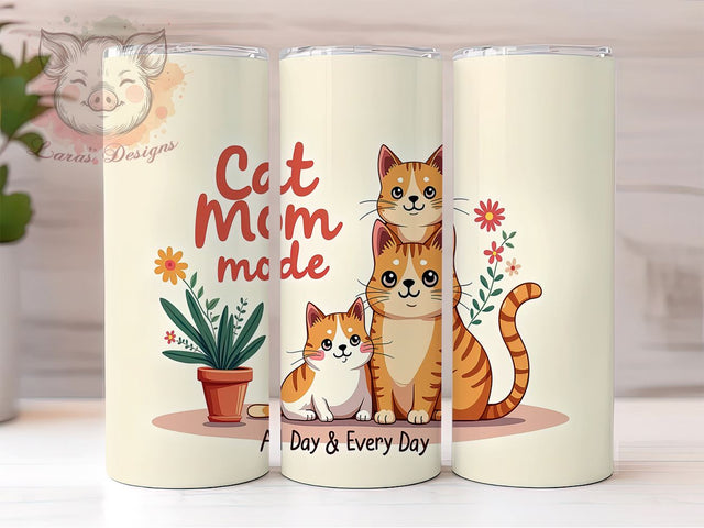 Cat Mom Mode 20 oz Skinny Tumbler Sublimation Design, Straight & Tapered Tumbler Png, Funny Cat Tumbler Png, Digital Download PNG Sublimation Lara' s Designs 