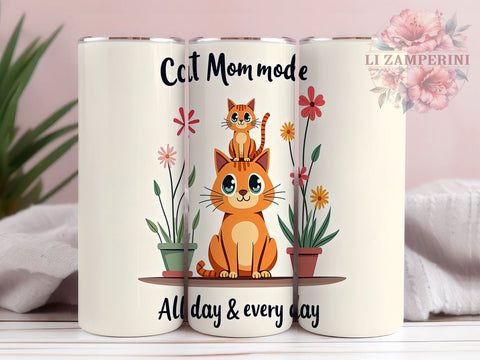 Cat Mom Mode 20 oz Skinny Tumbler Sublimation Design, Straight & Tapered Tumbler Png, Funny Cat Tumbler Png, Digital Download PNG Sublimation Li Zamperini 