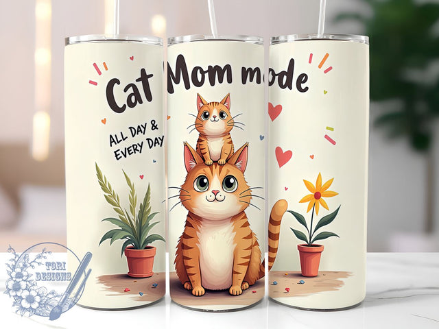 Cat Mom Mode 20oz Skinny Tumbler PNG, Funny Cat Tumbler Sublimation Wrap, Straight & Tapered Tumbler Wrap, Instant Digital Download Sublimation ToriDesigns 