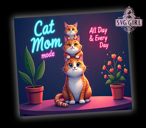 Cat Mom Mode 20oz Tumbler Wrap Sublimation Design, Straight Tapered Tumbler Wrap, Cat Lover Tumbler Png, Instant Digital Download Sublimation SvggirlplusArt 