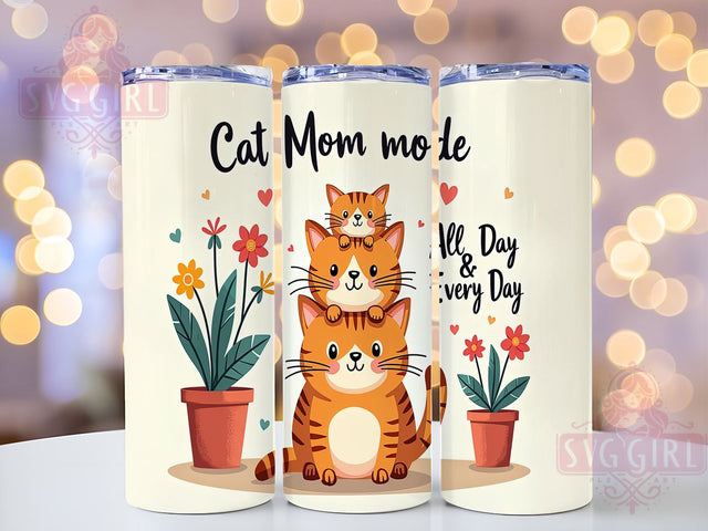 Cat Mom Mode 20oz Tumbler Wrap Sublimation Design, Straight Tapered Tumbler Wrap, Cat Lover Tumbler Png, Instant Digital Download Sublimation SvggirlplusArt 