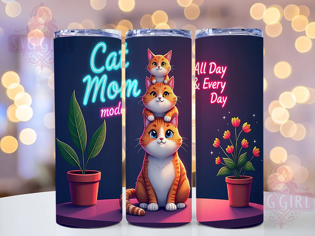 Cat Mom Mode 20oz Tumbler Wrap Sublimation Design, Straight Tapered Tumbler Wrap, Cat Lover Tumbler Png, Instant Digital Download Sublimation SvggirlplusArt 
